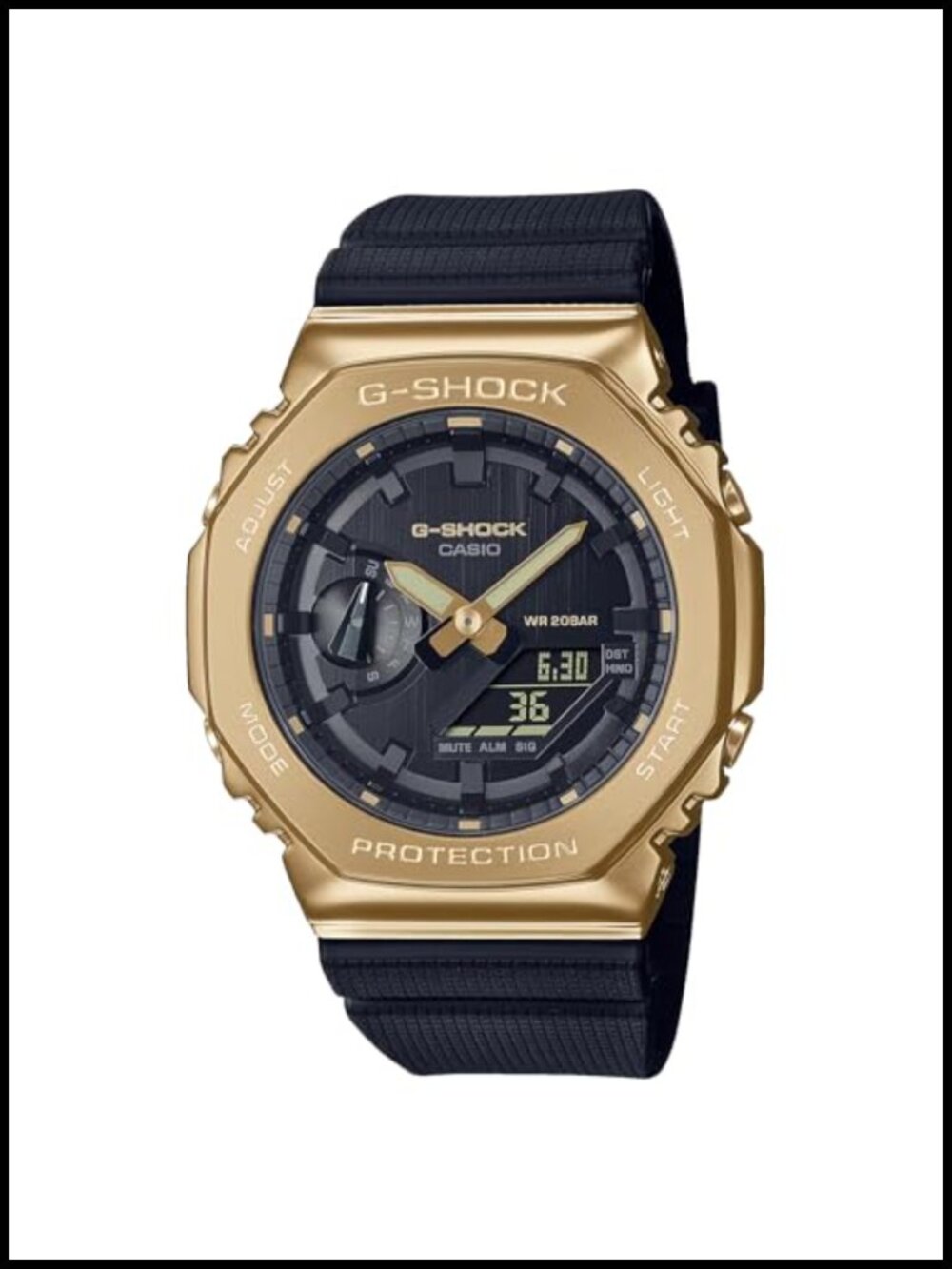 Metal Clad Analog Digital Resin Strap Watch 200m Water Resistant Quartz